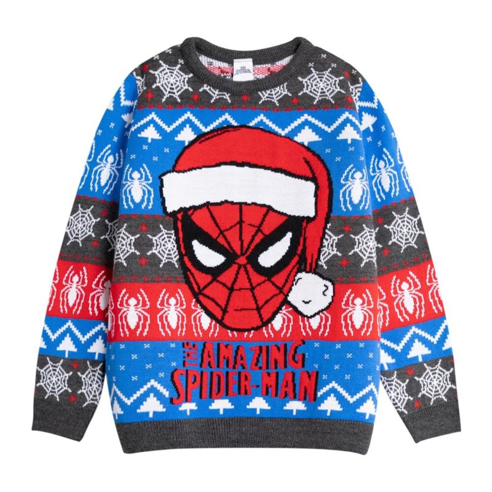 Spider-Man Boys Face Christmas Sweater / Blue